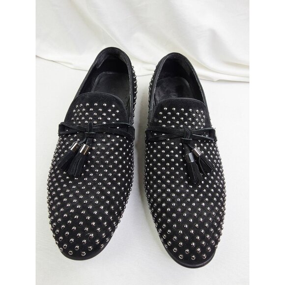 Aldo Size 9 Mens Black Suede Studded Slip On Tassel Accent Fashion Loafers - Picture 1 of 12